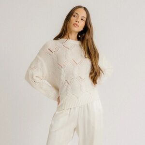 SABLYN GIA SLOUCHY CABLE KNIT CASHMERE CREWNECK SWEATER | GARDENIA - SMALL